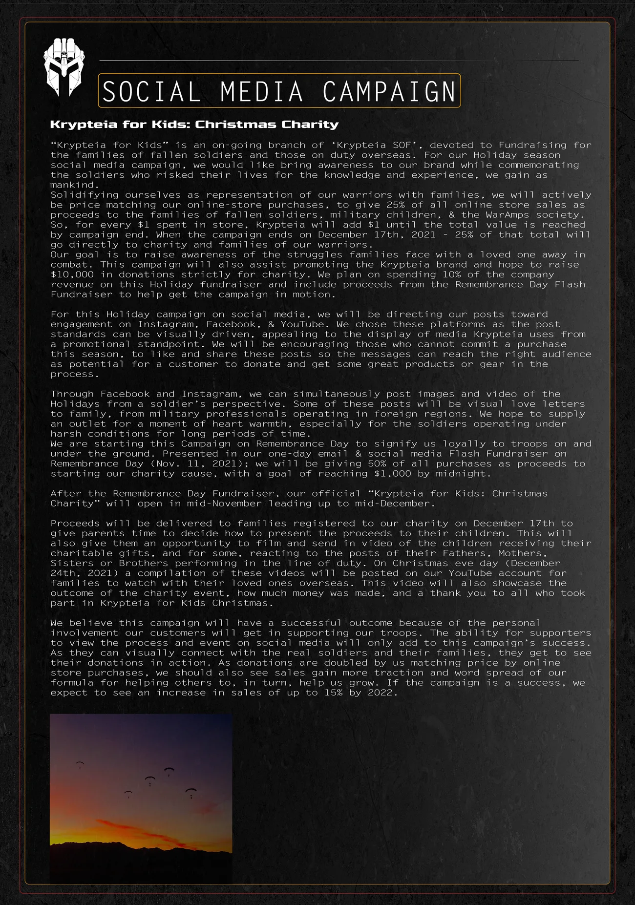Style guide page laying out the social media campaign with copy and imagery
