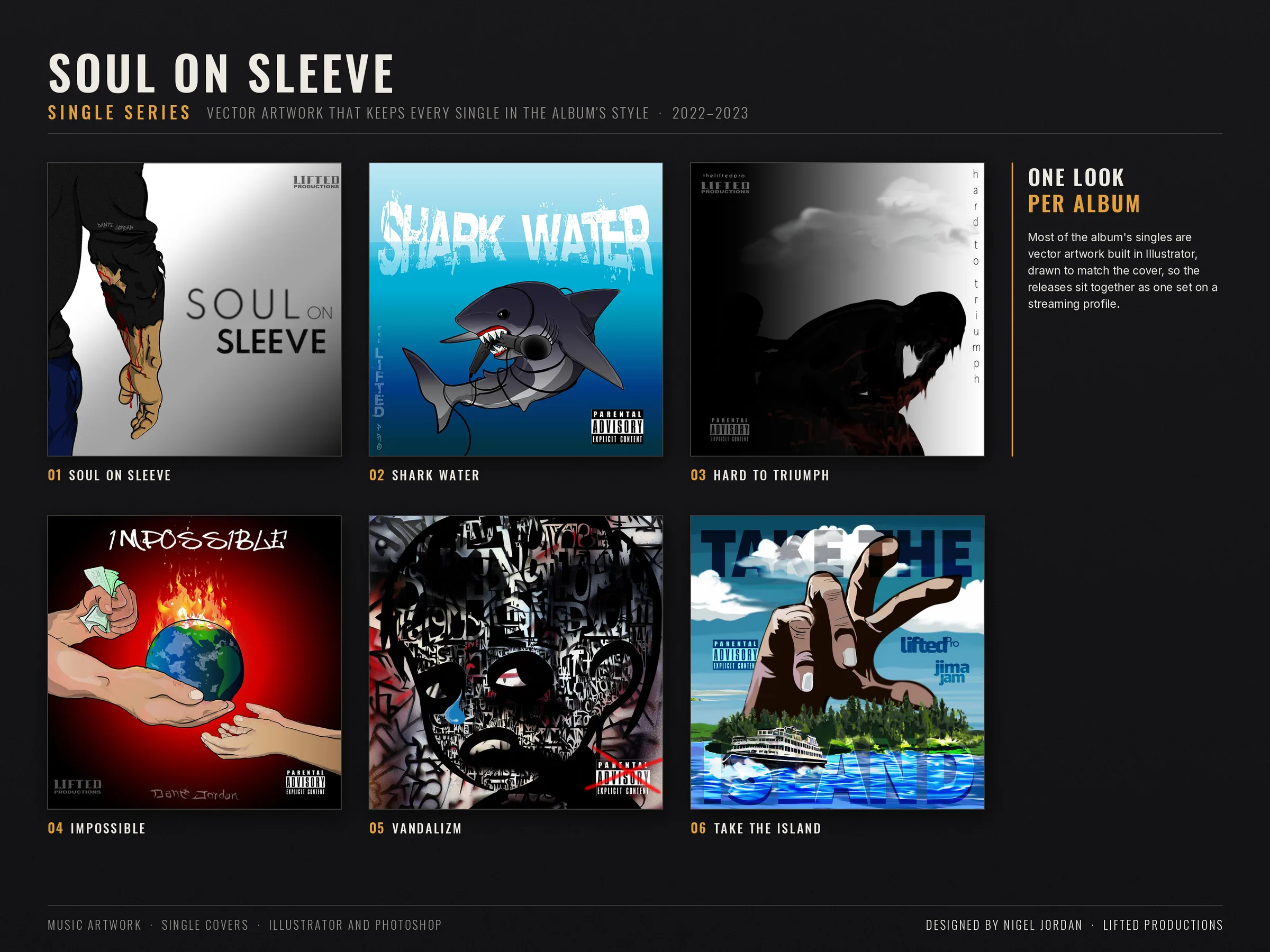 Six single covers in a matching flat vector style