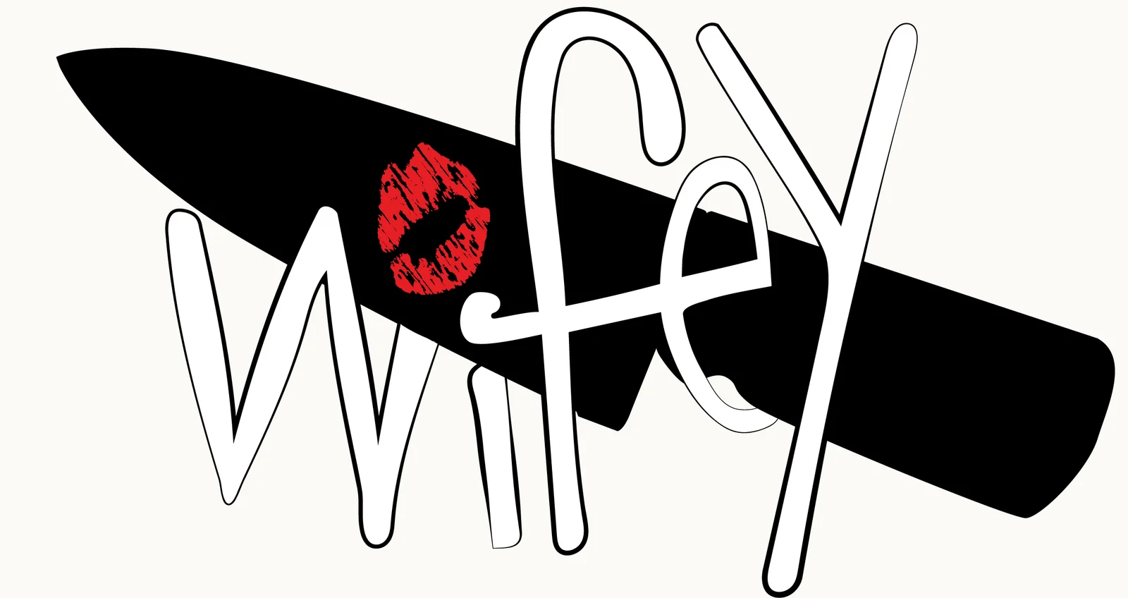 The vector submark on white: hand-lettered Wifey over a black chef's knife with a red lipstick kiss