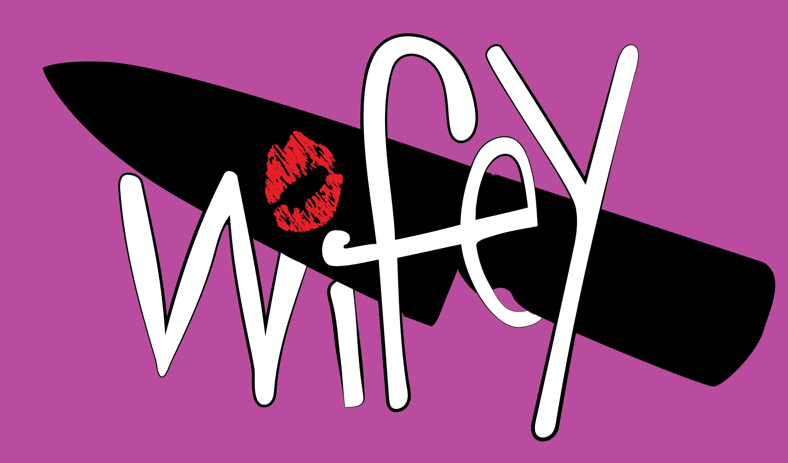 Submark: a chef's knife threaded through the word Wifey, a red lipstick mark on the blade, on a purple cabbage ground